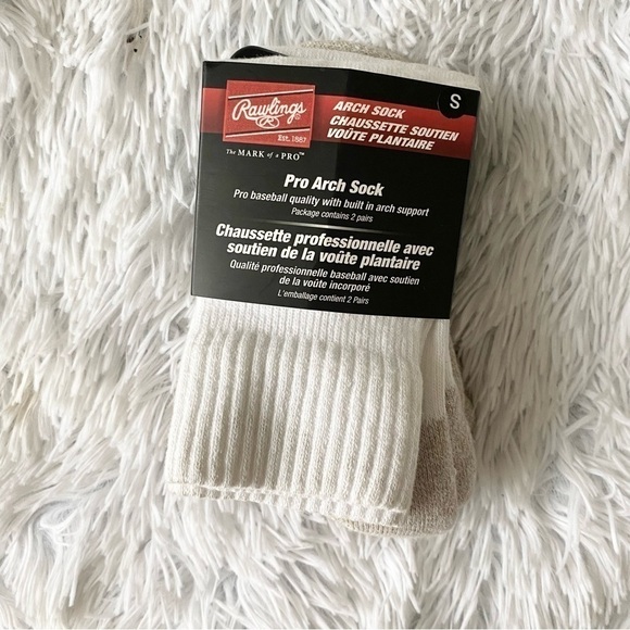 RAWLINGS NWT 2 PACK Pro Arch Sports Baseball Sock Cotton White Unisex - Picture 2 of 6